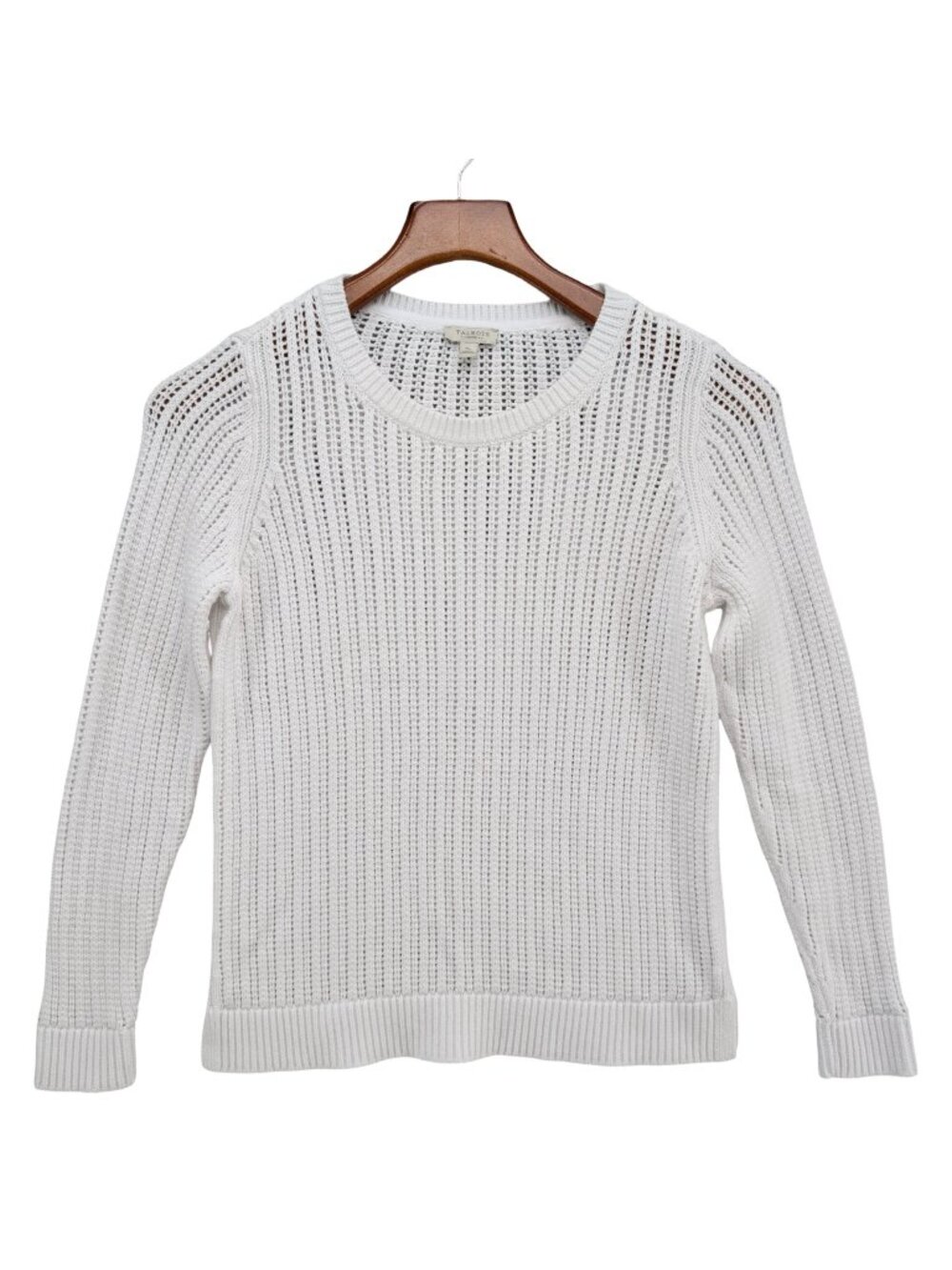 Talbots Open Knit Sweater Womens White Cotton Crewneck Pullover Size SP